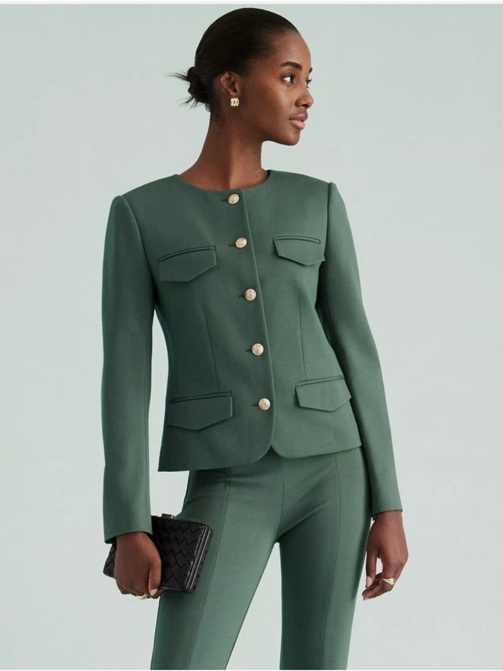 Ann Taylor Blazer Jacket Size 2 Ponte Crew Neck in Dried Cilantro
